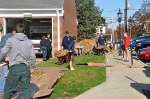 Westwood Volunteer Ambulance Corp sheet mulching the garden site