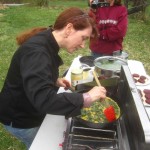 Chef Lisa cooking mugwort frittata